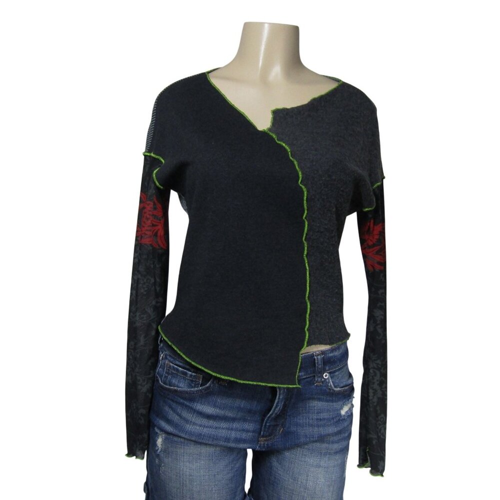 VTG Whimsigoth Asymmetrical Grunge Anya Sheer Sleeves 90s Street Wear Top S M